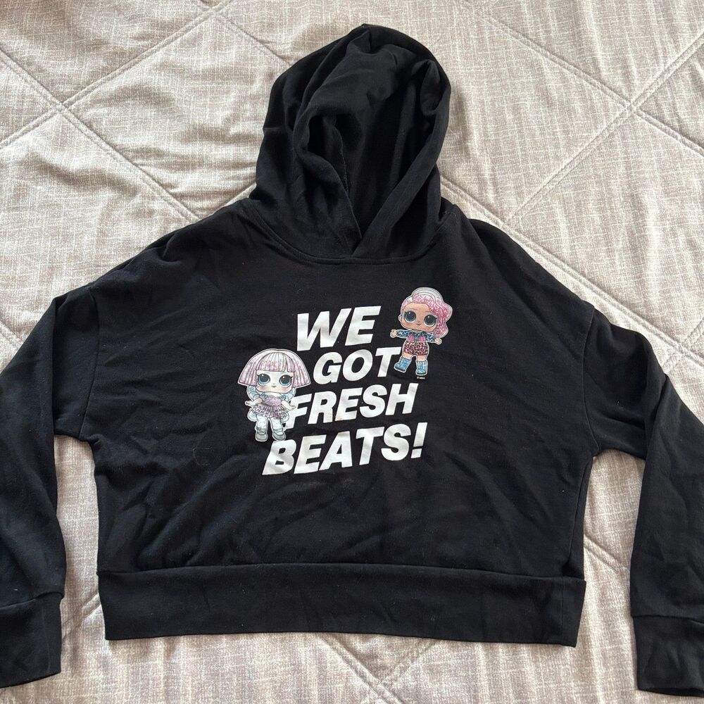 L.O.L. Surprise! We Got Fresh Beats! Black Crop Hoodie Sweatshirt Girl Size 8/12
